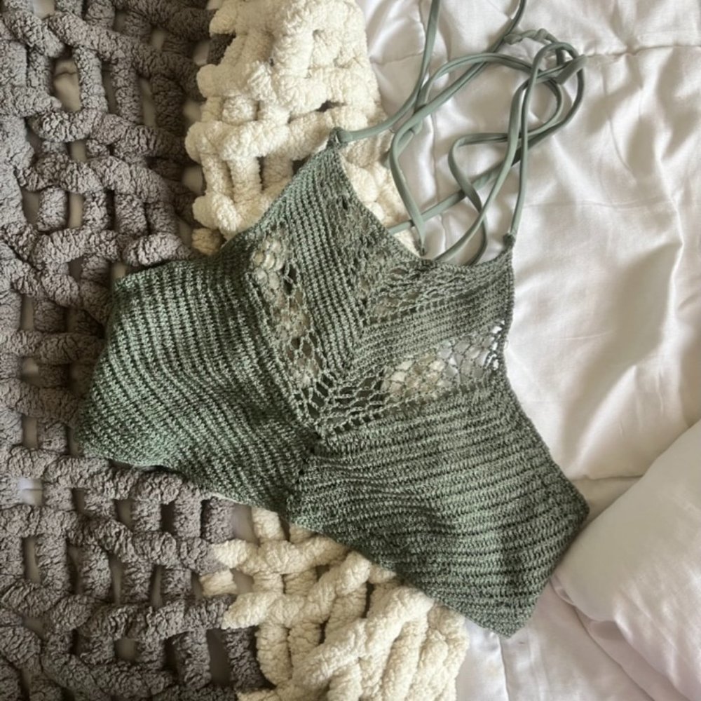 Green crochet bikini top